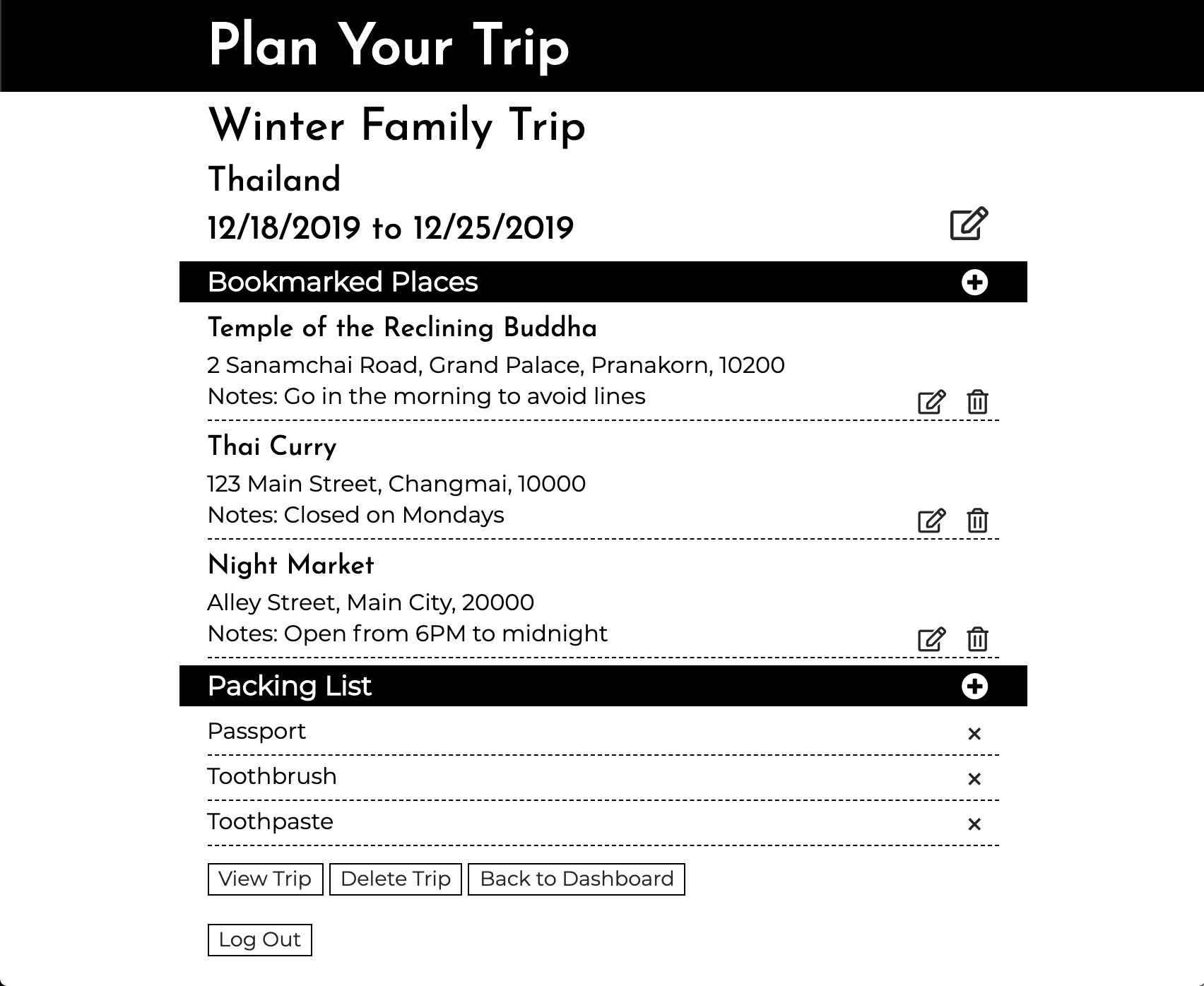 screenshot of Plan Your Trip app